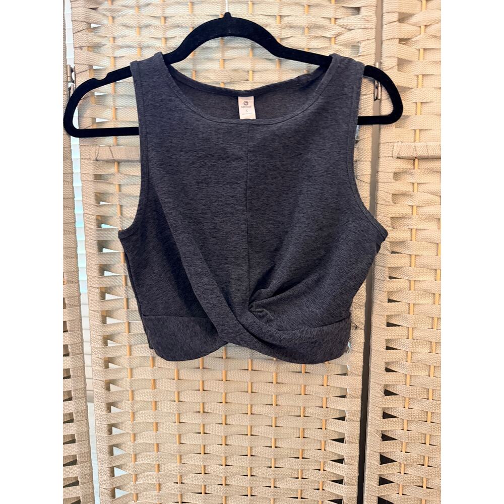 90 Degrees Twist Front Hemline Tank Top S Gray Cropped Crew Neckline Sleeveless